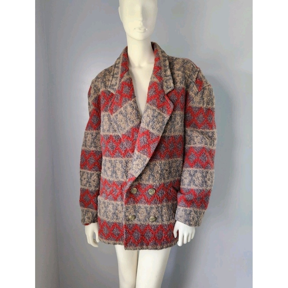 Vintage made In England wool Blazer Jacket Aztec Southwestern Coat 40R SZ Large